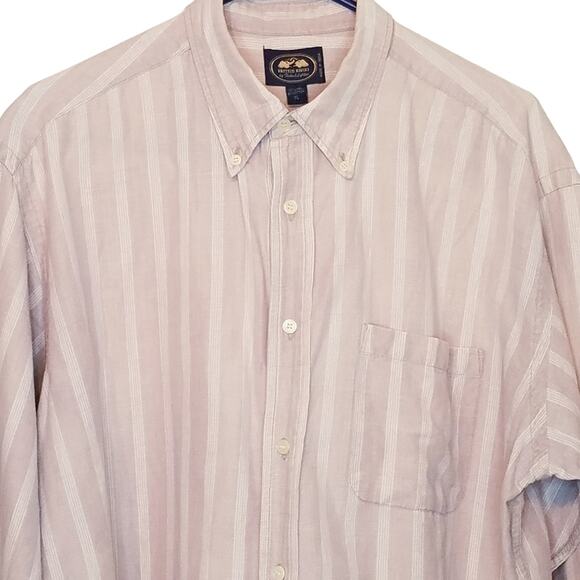 British Khaki by Robert Lighton Tan Linen/Cotton Stripe Button Down Shirt XL - Picture 3 of 7